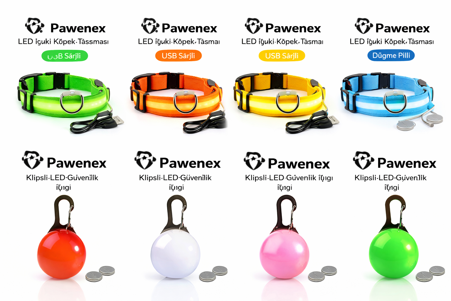 Pawenex LED Işıklı Köpek Tasması & LED Güvenlik Işığı