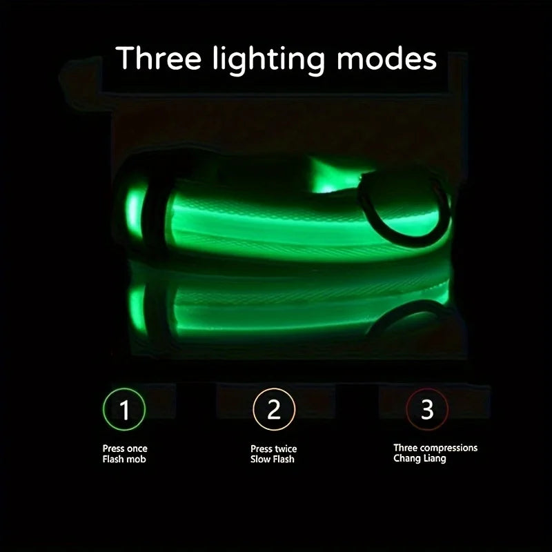 LED light-up reflective dog collar with different colour options